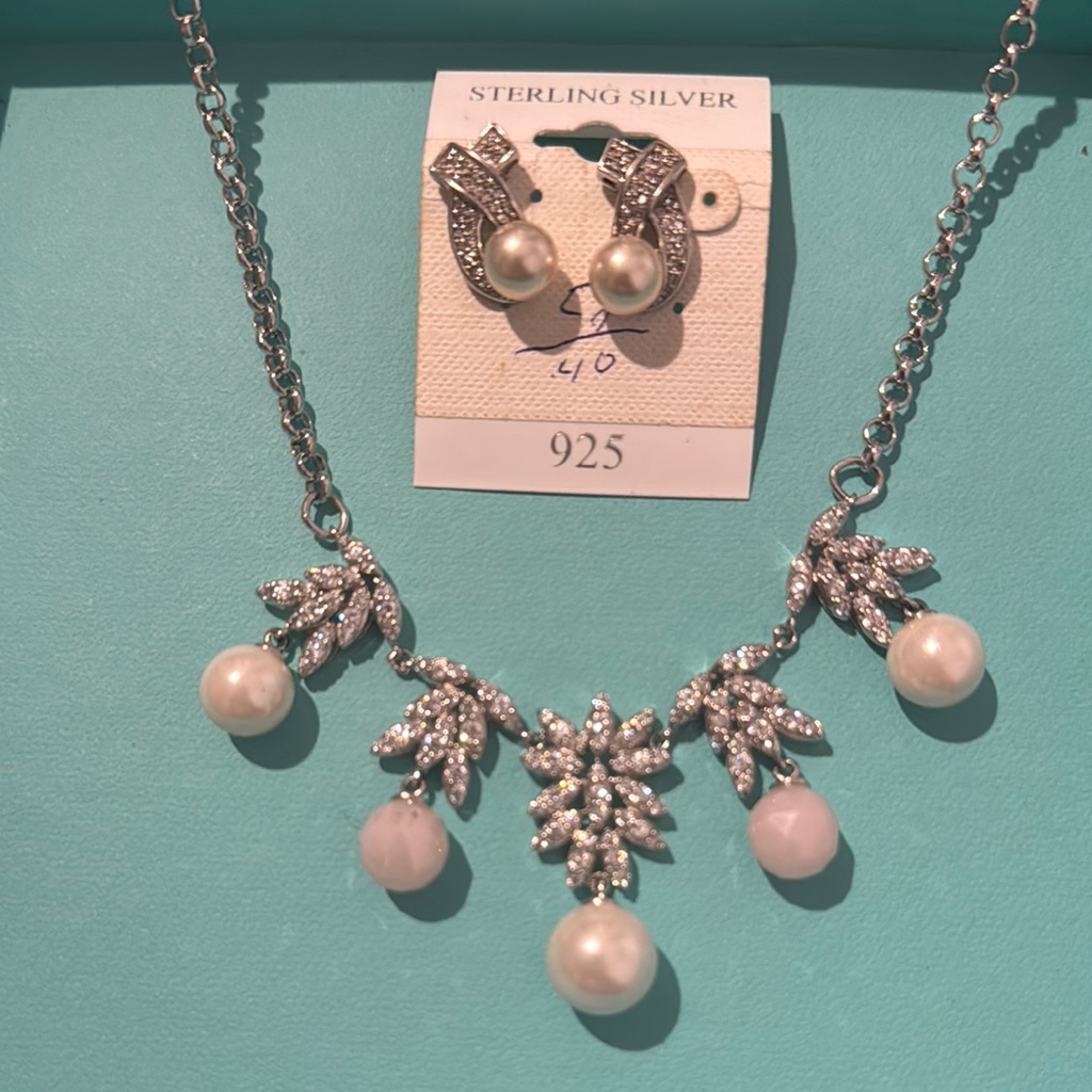 Elegant Silver And Pearl Jewelry Set
